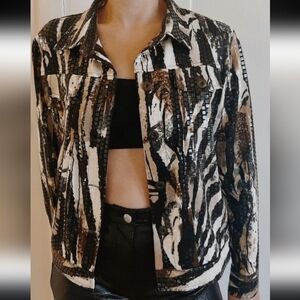 Elementz Vintaged 90s Y2K Zebra Animal Disco Ball Print Button-Up Shirt Jacket